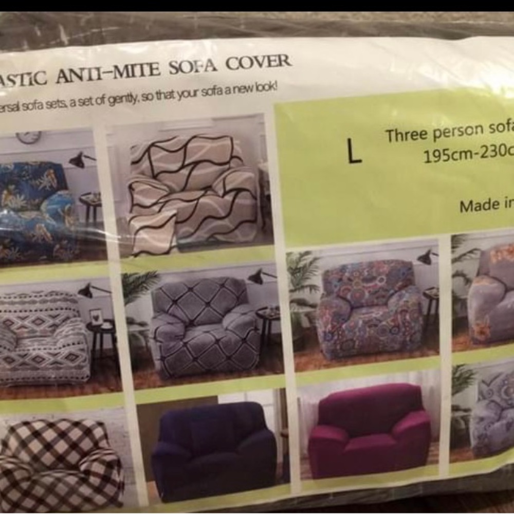 Three person sofa cover size L 
195 cm-230 cm  (76 inch- 90inch)